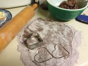 Rolling out dough for heirloom barley hearts--Valentine treats to celebrate Tucson's LIVING culinary history